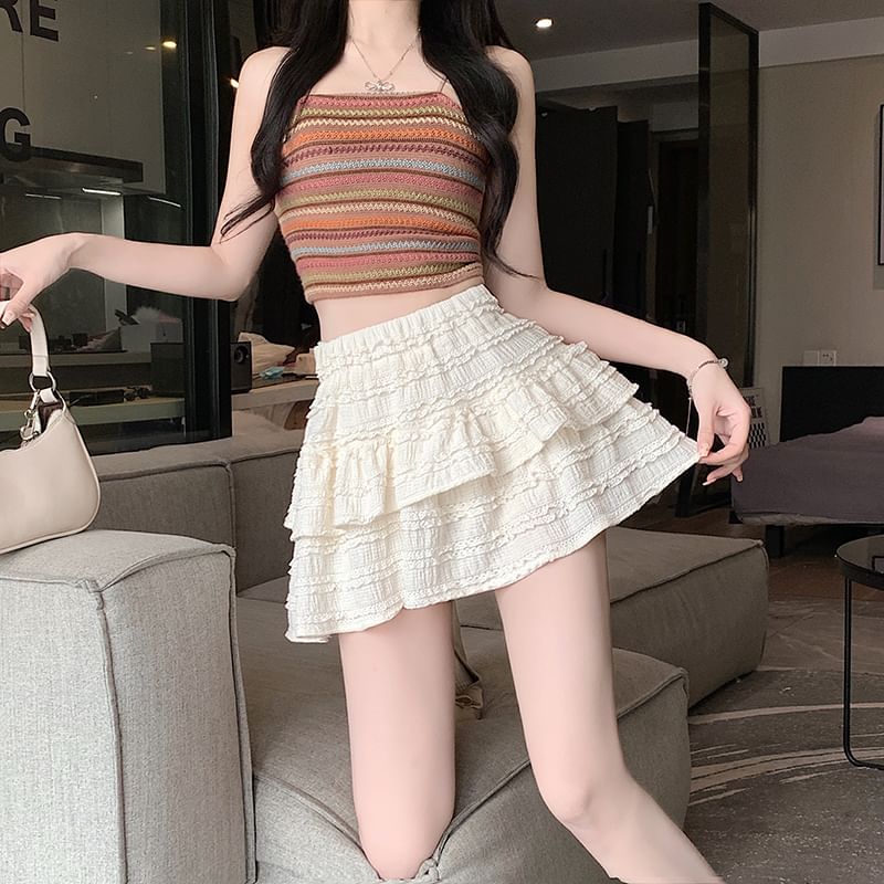 Plain A-Line Balletcore Skirt Tiered Elastic Waist Mini