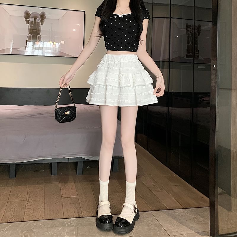 Plain A-Line Balletcore Skirt Tiered Elastic Waist Mini