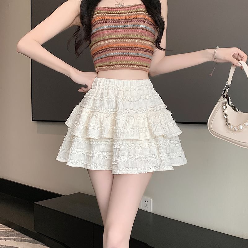 Plain A-Line Balletcore Skirt Tiered Elastic Waist Mini