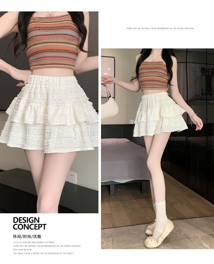 Plain A-Line Balletcore Skirt Tiered Elastic Waist Mini