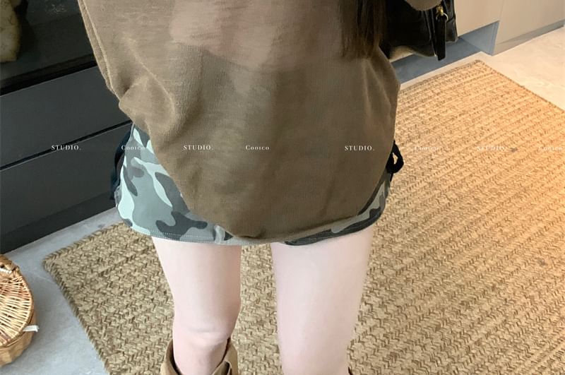 Long-Sleeve Bralette Knit Top Plain / V-Neck