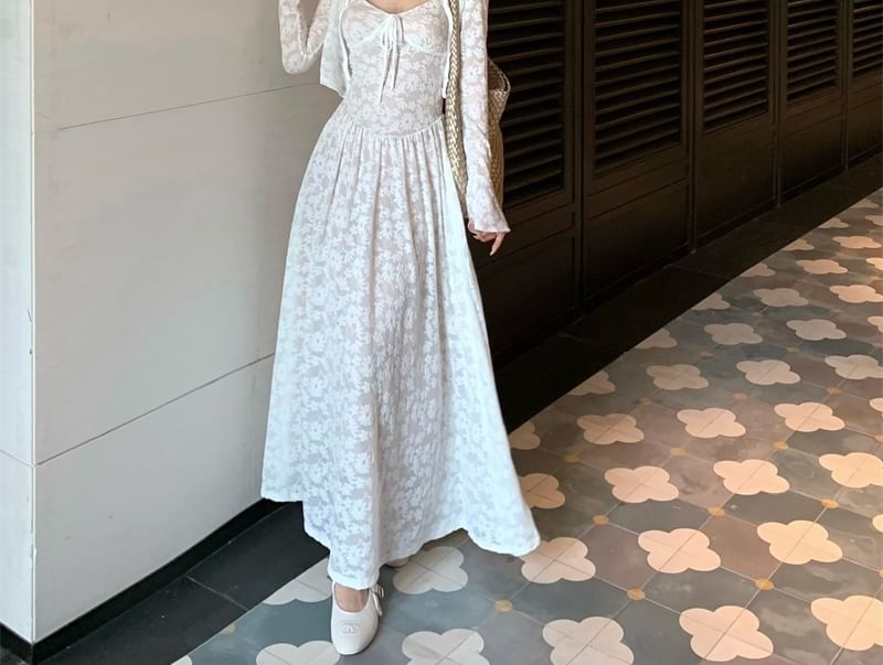 Jacquard Dress Maxi Strap Bolero A-Line Floral / Spaghetti