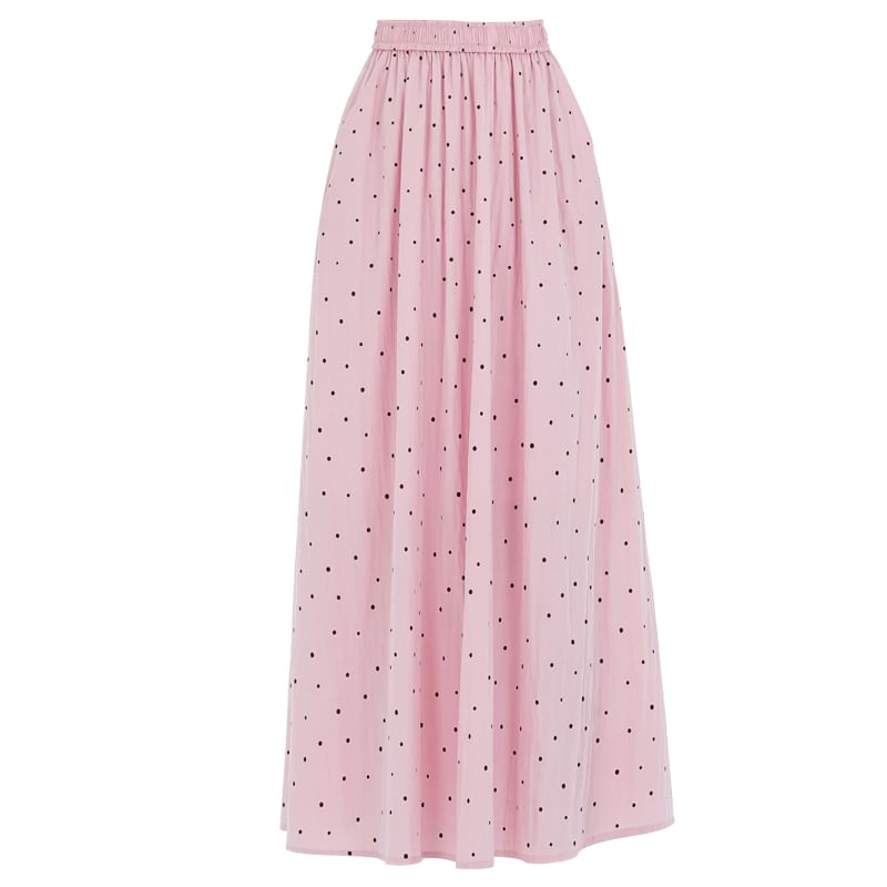 A-Line Dotted Elastic Skirt Waist Midi