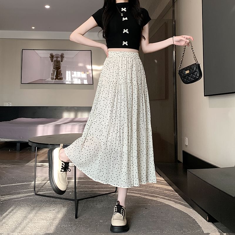 Skirt Midi A-Line Dotted Tiered Waist Elastic