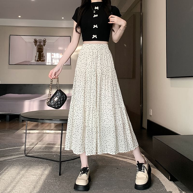 Skirt Midi A-Line Dotted Tiered Waist Elastic