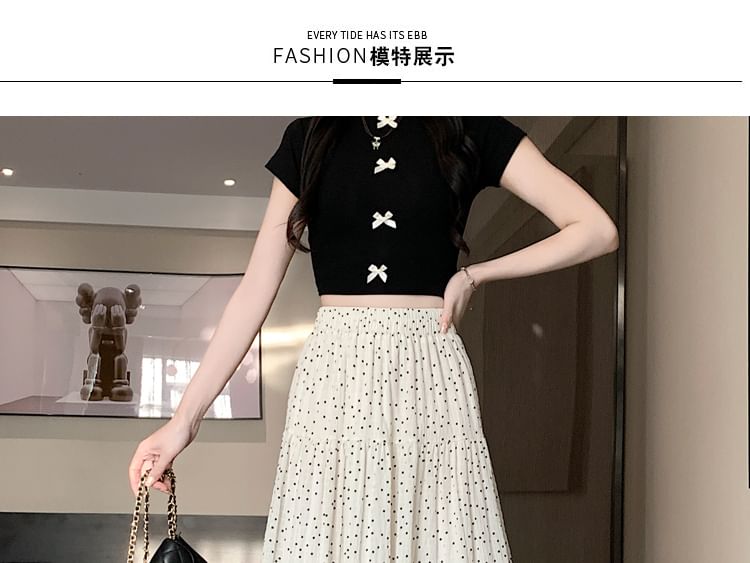 Skirt Midi A-Line Dotted Tiered Waist Elastic