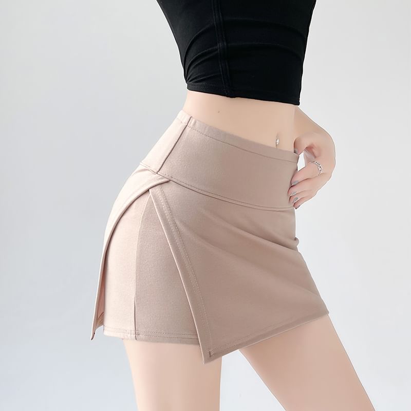 High Waist Skort Slit Plain