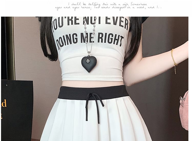 Skirt Contrast Mini Waist Drawstring Trim Pleated A-Line