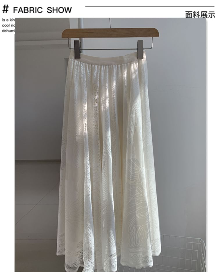 Waist Lace Floral Trim Maxi A-Line High Skirt