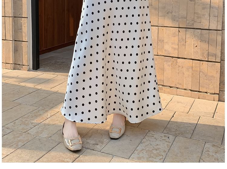 Skirt Rise High Maxi A-Line Dotted