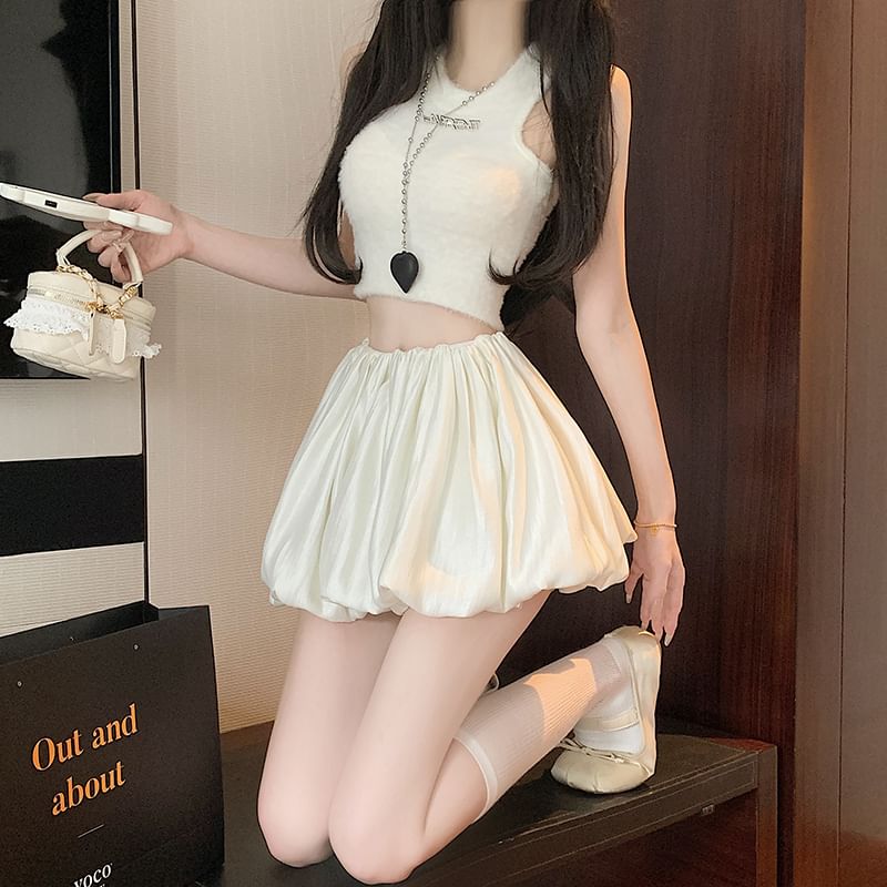 Skirt A-Line Ruched Plain High Waist Mini