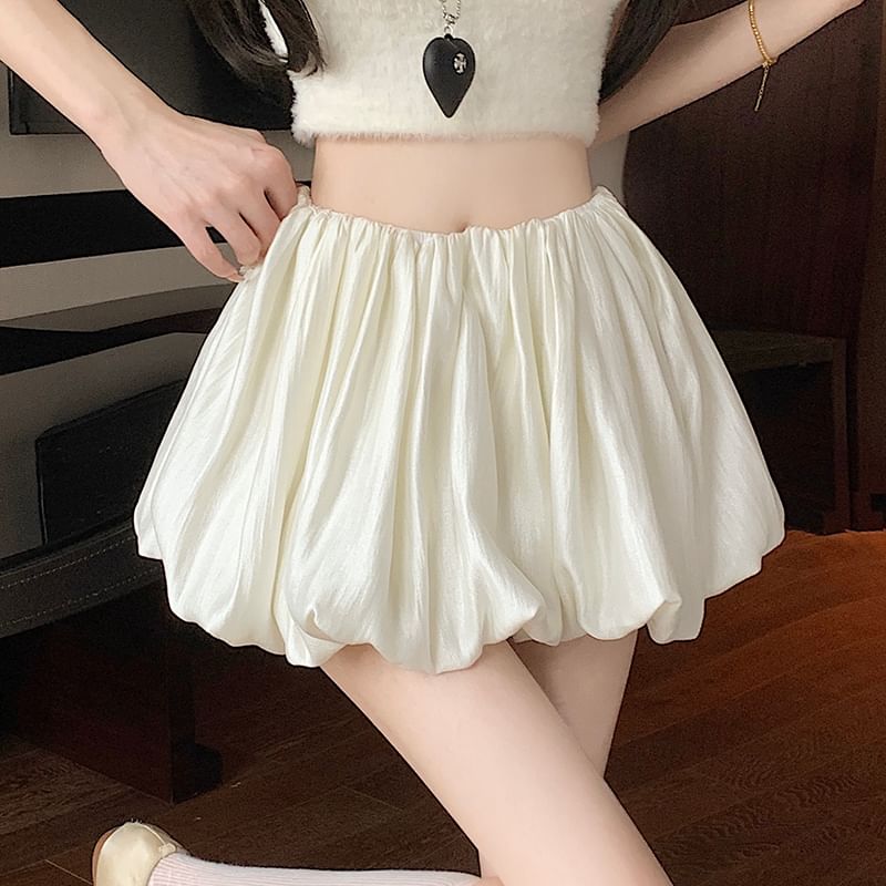 Skirt A-Line Ruched Plain High Waist Mini