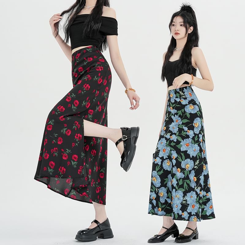 Floral Waist High Skirt A-Line Maxi