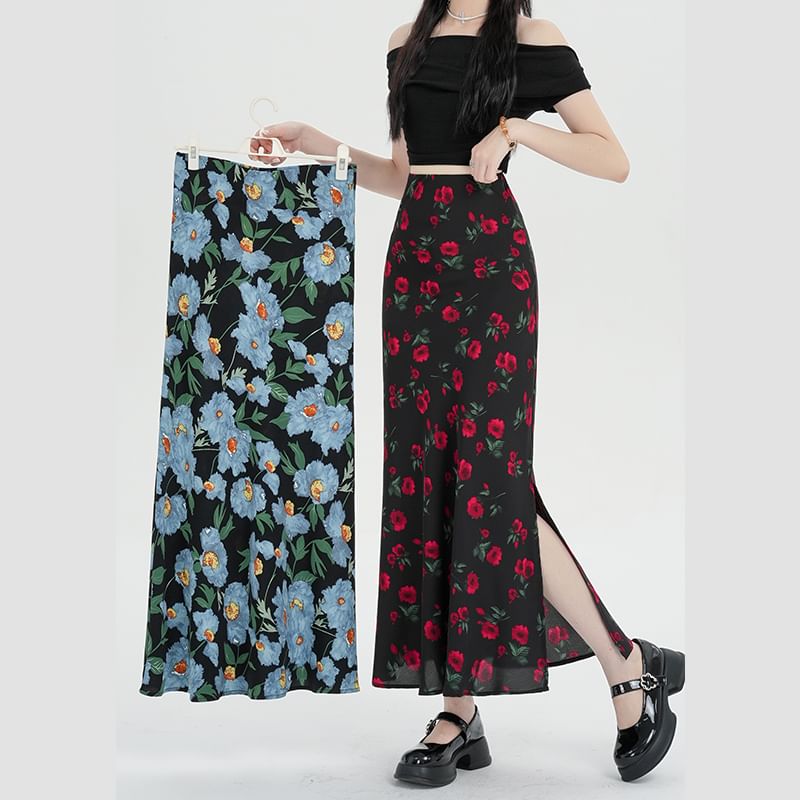 Floral Waist High Skirt A-Line Maxi
