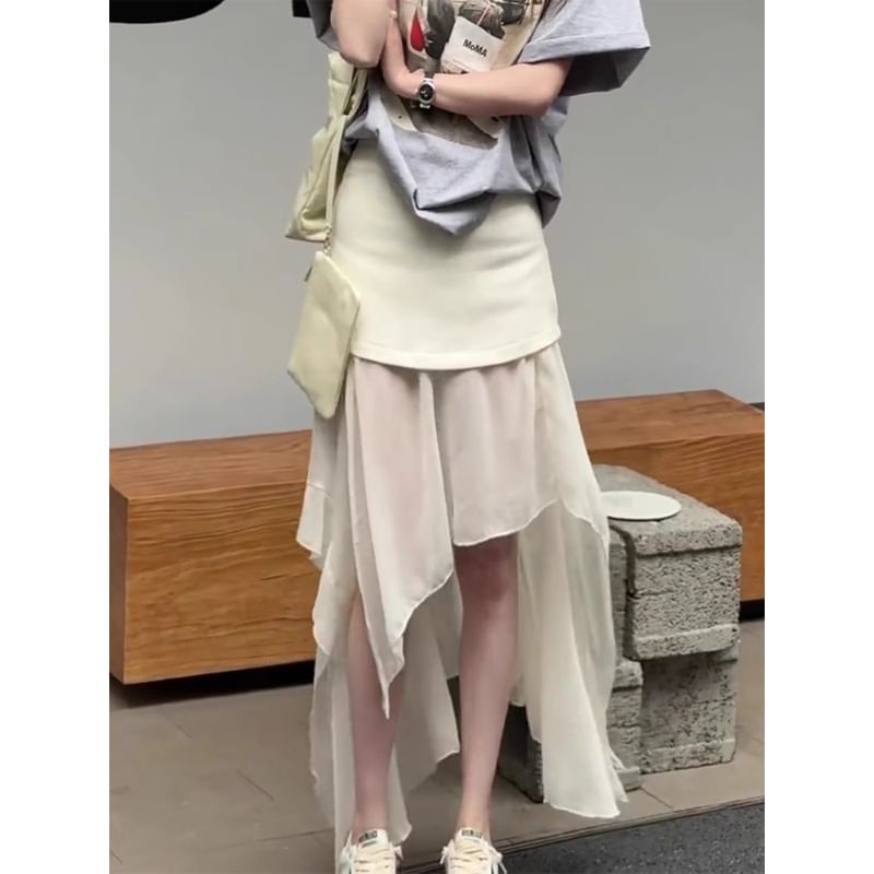 Asymmetrical Waist High Maxi Plain Skirt Straight
