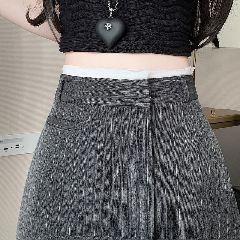 Skirt A-Line Rise High Asymmetrical Mini Pinstriped