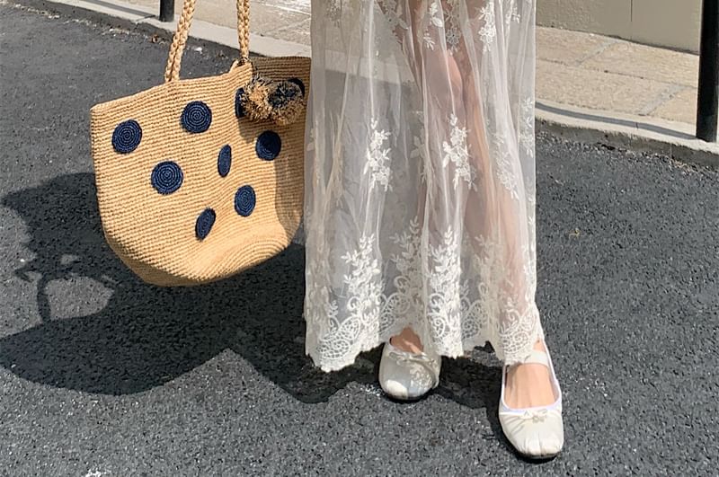 Lace High Trim Flower Waist Maxi Embroidered Skirt A-Line