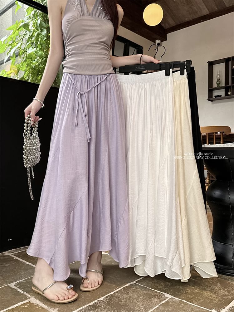 Plain A-Line High Skirt Asymmetrical Maxi Waist
