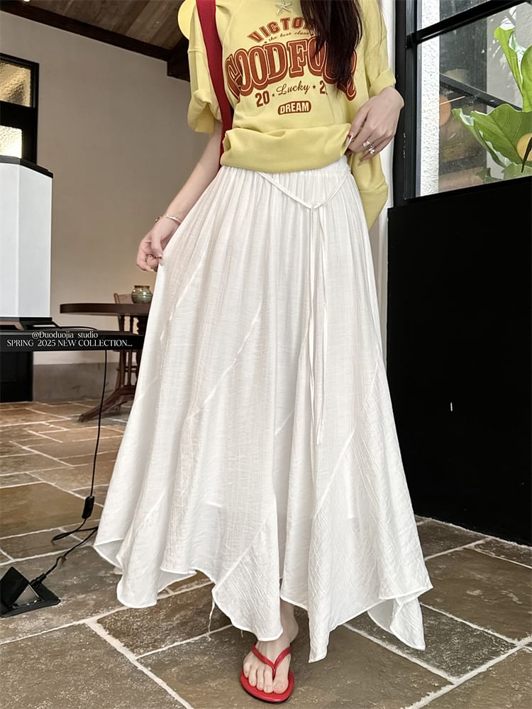 Plain A-Line High Skirt Asymmetrical Maxi Waist