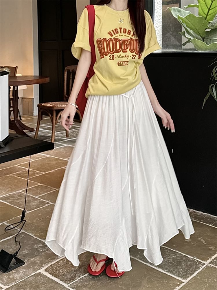 Plain A-Line High Skirt Asymmetrical Maxi Waist