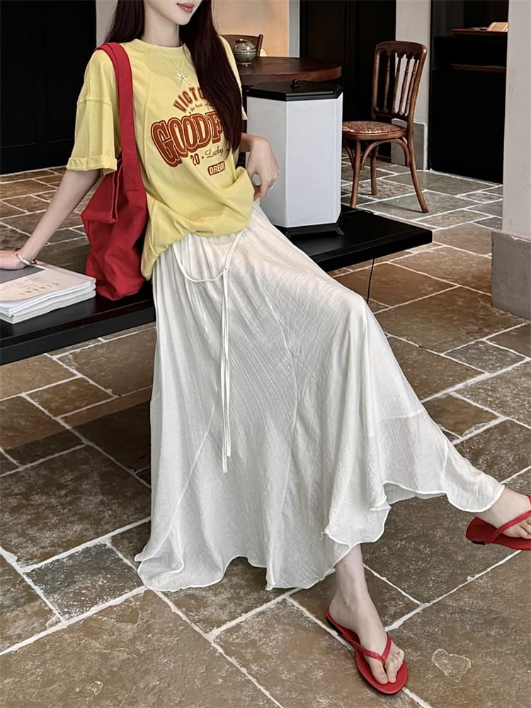 Plain A-Line High Skirt Asymmetrical Maxi Waist