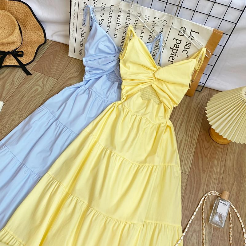 Knot Cutout Maxi Sundress with Thin Straps