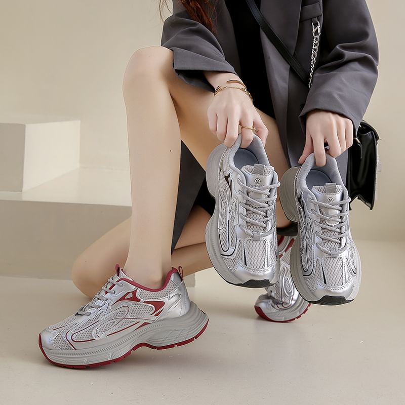 Platform Sneakers Mesh Panel
