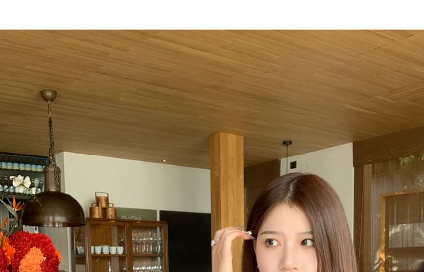 T-Shirt Ruched Short-Sleeve V-Neck Plain