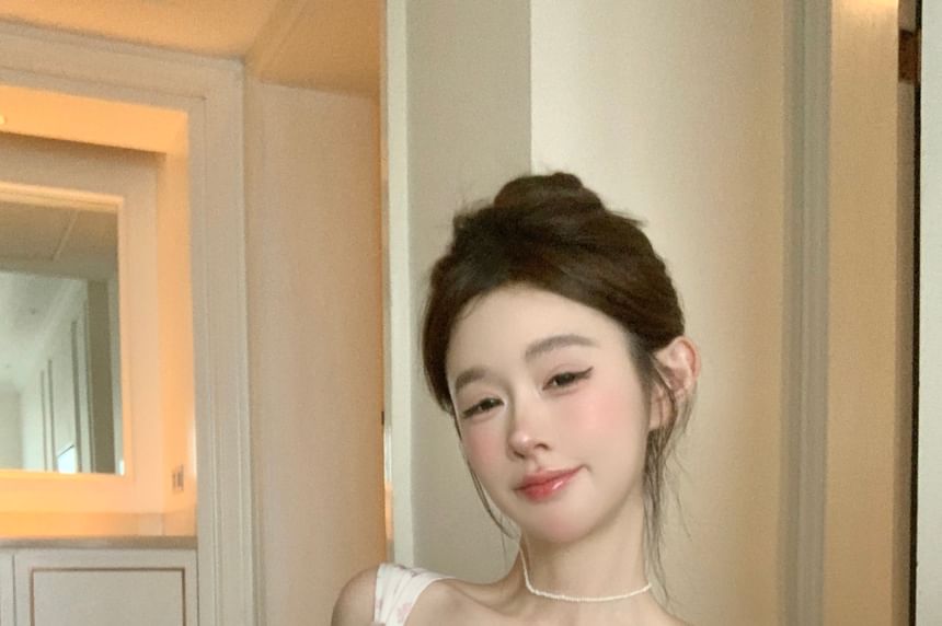 Top Fit Camisole Bow Floral Slim