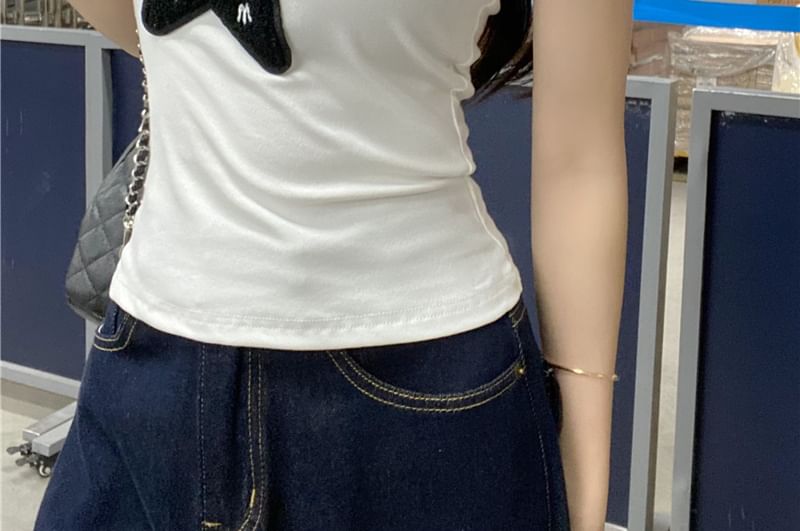 Star Slim Fit Tank Applique Top One-Shoulder