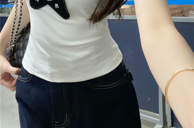 Star Slim Fit Tank Applique Top One-Shoulder