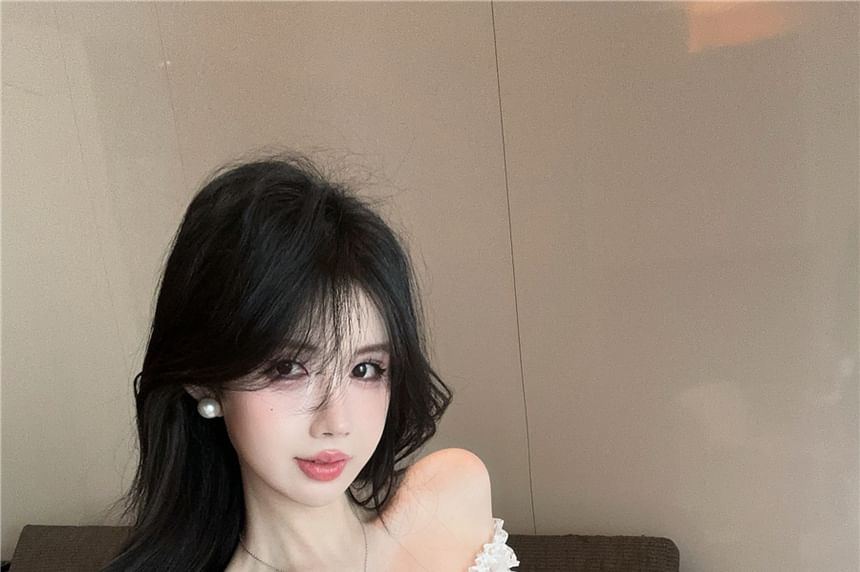 Top Ruffle Asymmetrical Trim Camisole Lace Slim Lace-Up Fit