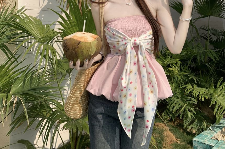 Bow Top Tube Peplum Floral