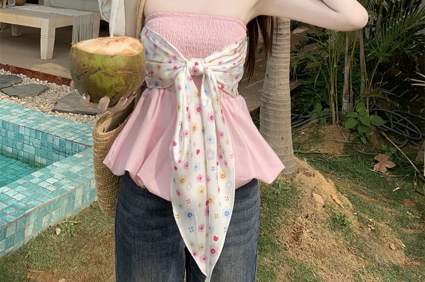 Bow Top Tube Peplum Floral