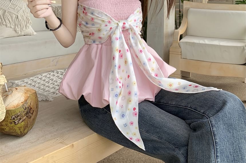 Bow Top Tube Peplum Floral