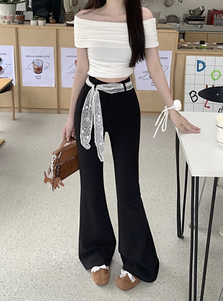 High Bootcut Waist Plain Pants