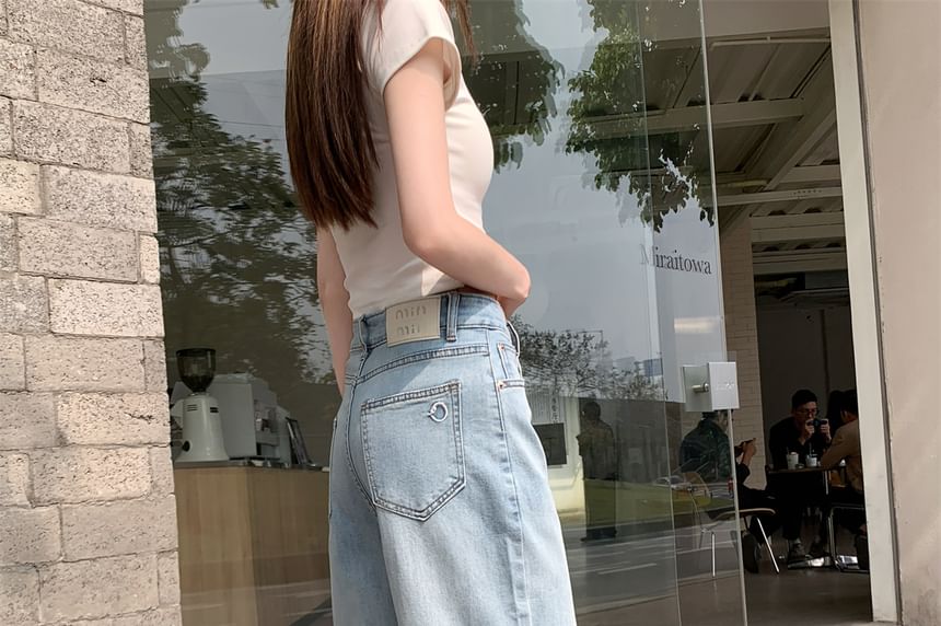 Leg High Waist Washed Jeans Wide