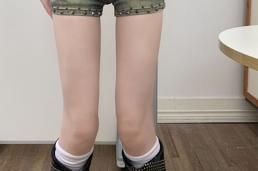 Denim Washed Shorts Rise Low Studded