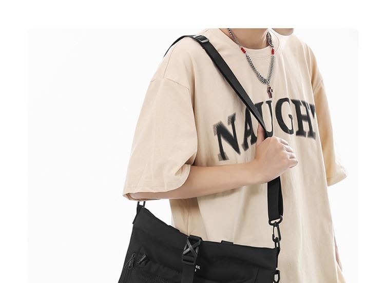 Panel Crossbody Nylon Mesh Bag Buckled