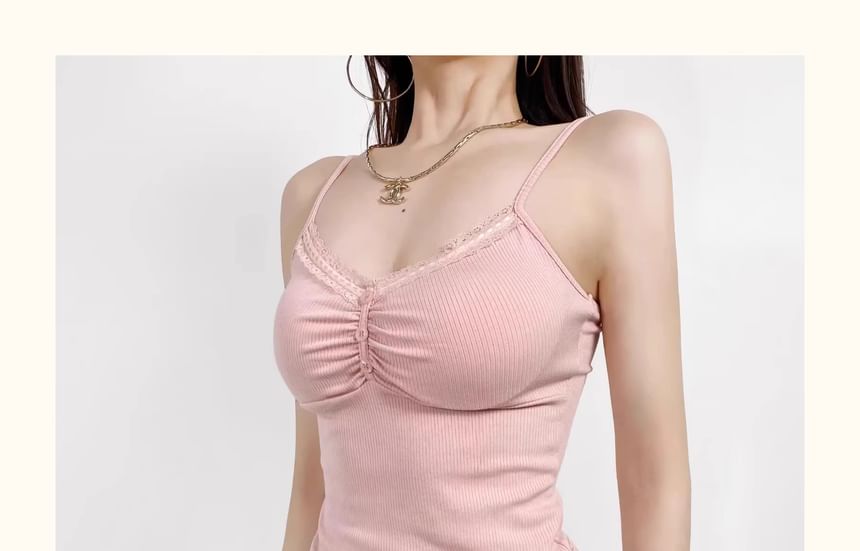 Ruched Lace-Trimmed V-Neck Crop Cami - LaceLux
