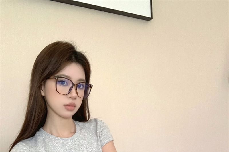 Print Round Cropped Neck T-Shirt Bow Short-Sleeve