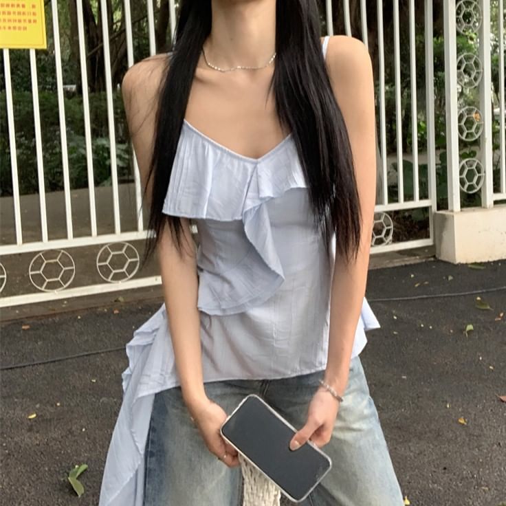 Plain Ruffle Asymmetrical Cami Top