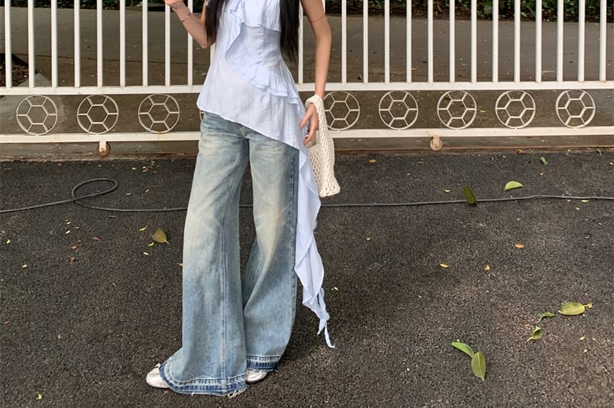 Plain Ruffle Asymmetrical Cami Top