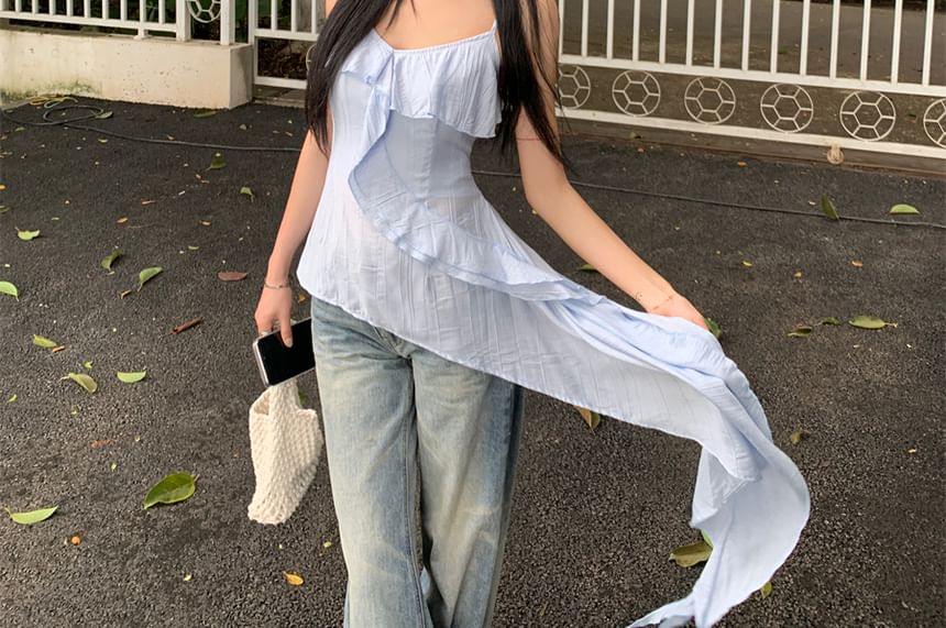 Plain Ruffle Asymmetrical Cami Top