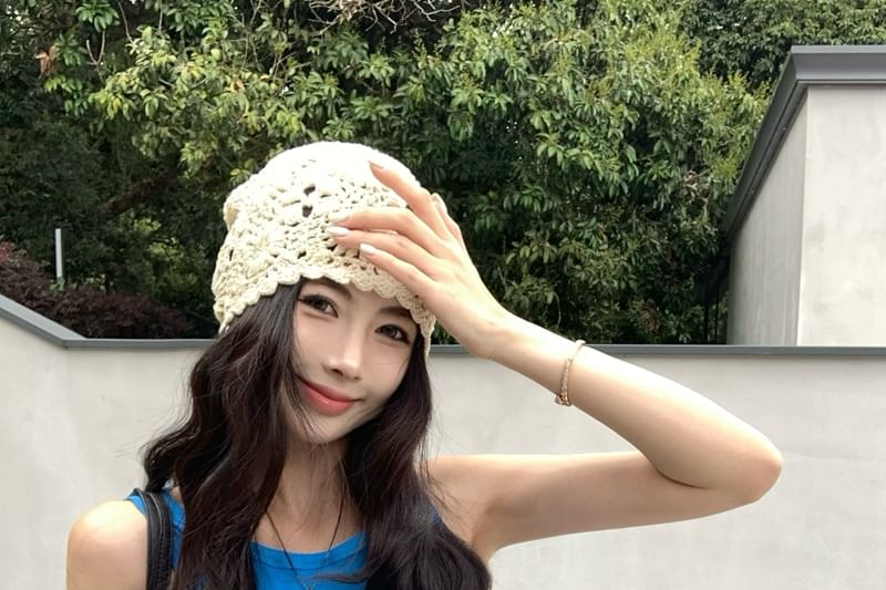 Neck Tie-Up Tank Top Plain Crew