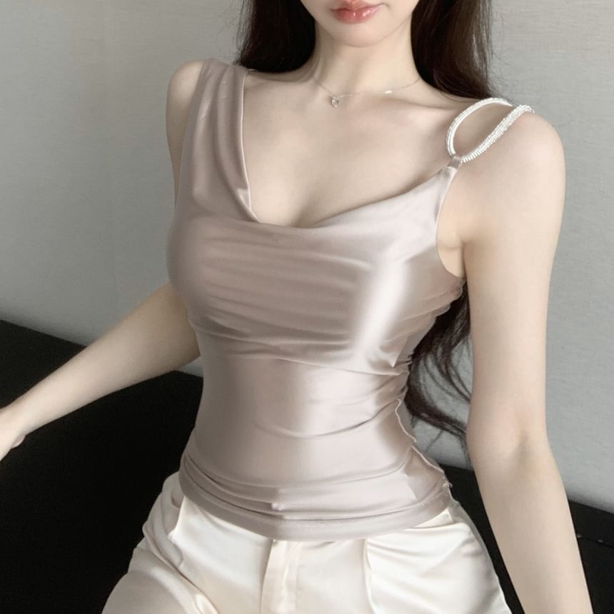 Camisole Cowl Plain Asymmetrical Top Neck