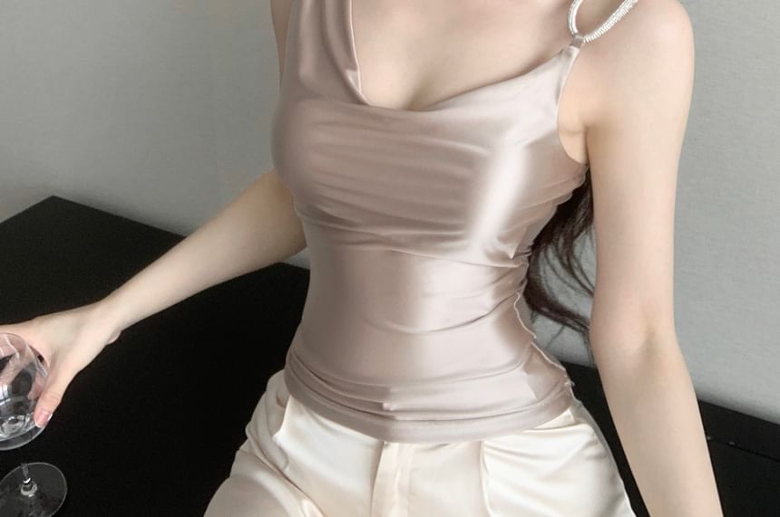 Camisole Cowl Plain Asymmetrical Top Neck