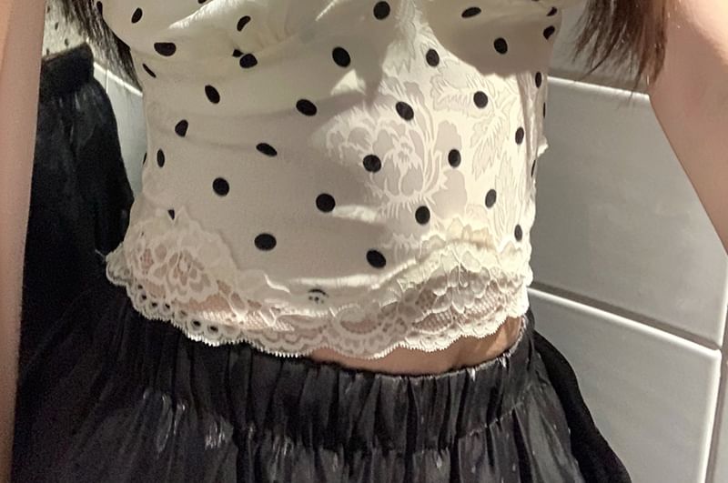 Polka-Dot Sleeveless Lace Crop Top - LaceLux