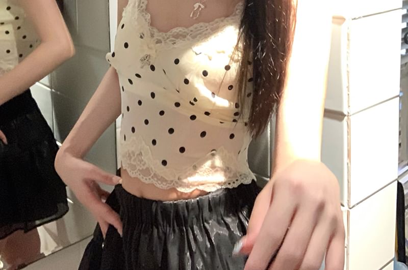 Polka-Dot Sleeveless Lace Crop Top - LaceLux