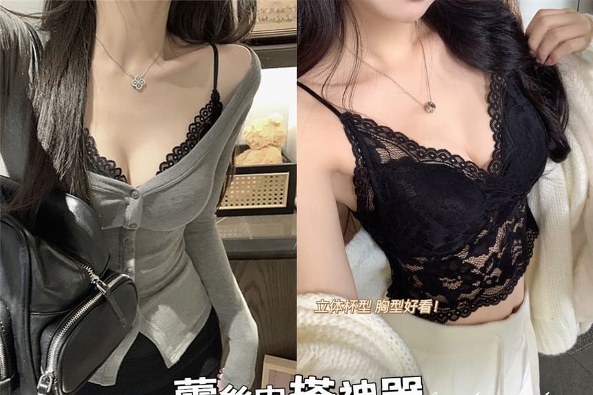Lace Crop Camisole with V-Neck